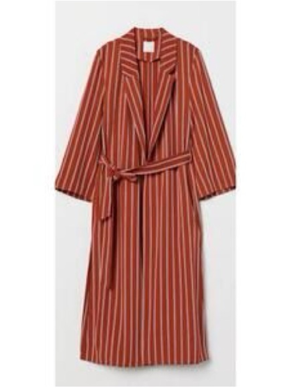 H&M Rust Striped Long Sleeve Wrap Coat